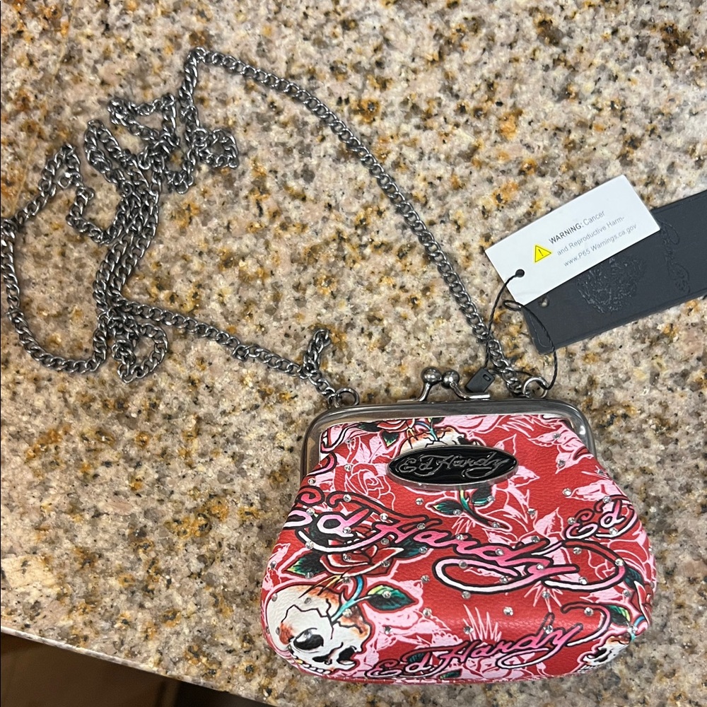 Ed Hardy Red and White Graphic Clutch